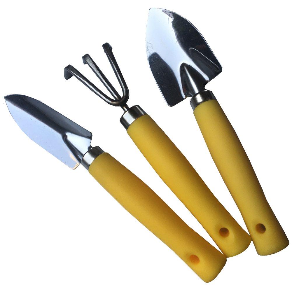 Mini Kids Garden Tool Set for Toddler with Trowel, Cultivator, Transplanter 3 Piece Mental Hand Tools (Yellow) Yellow - NewNest Australia