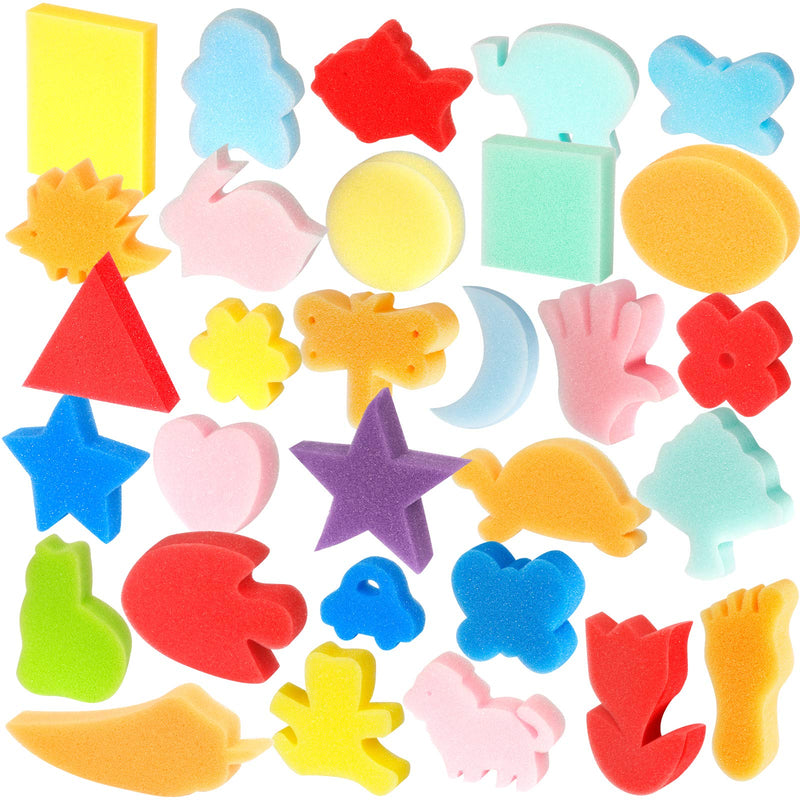 LEOBRO 30pcs Sponge Painting Shapes Painting Craft Sponge for Toddlers Assorted Pattern Early Learning Sponge for Kids Shipping by FBA - NewNest Australia