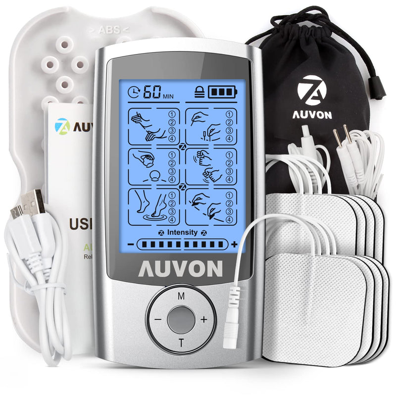 AUVON Rechargeable TENS Unit Muscle Stimulator, 24 Modes 4th Gen TENS Machine with 8pcs 2"x2" Premium Electrode Pads for Pain Relief - NewNest Australia