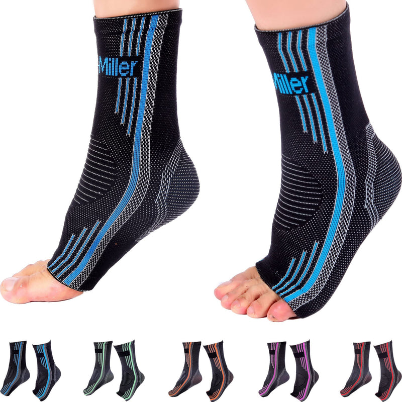 Doc Miller Ankle Compression Sleeve For Achilles Tendonitis & Plantar Fasciitis Relief, Recover Sports Injury and foot Joint Swelling - 1 Pair Small Blue Color 20-30 mmHg Toeless Foot Compression Sleeve - NewNest Australia