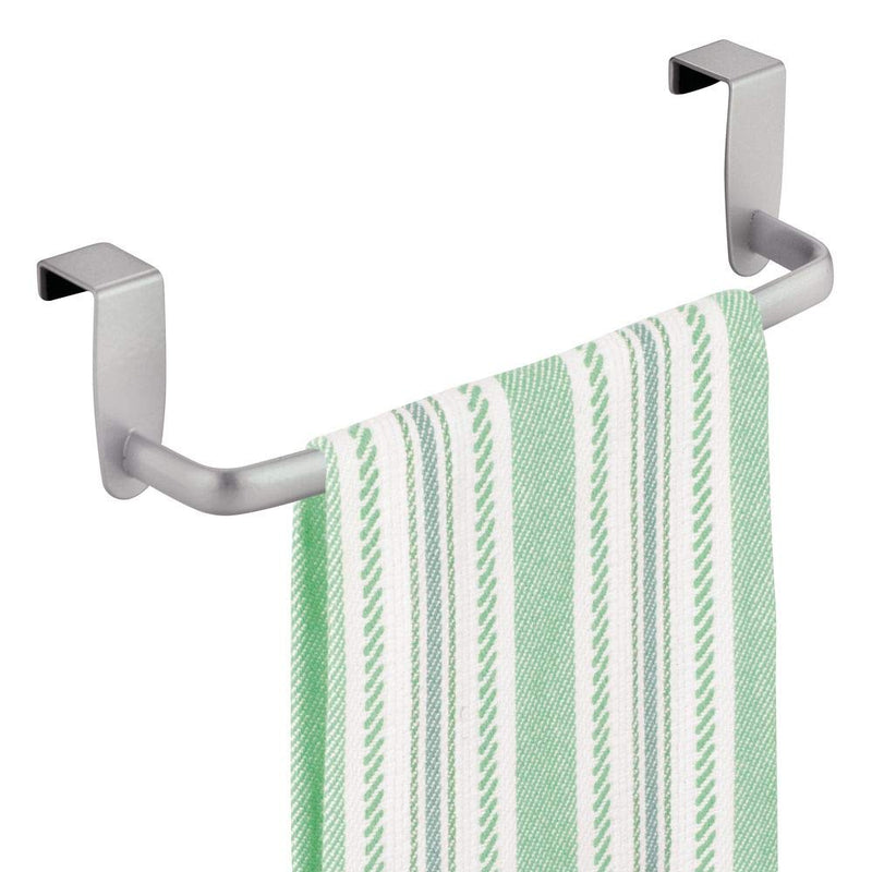 NewNest Australia - mDesign Modern Kitchen Over Cabinet Strong Steel Towel Bar Rack - Hang on Inside or Outside of Doors - Storage and Organization for Hand, Dish, Tea Towels - 9.75" Wide - Silver 