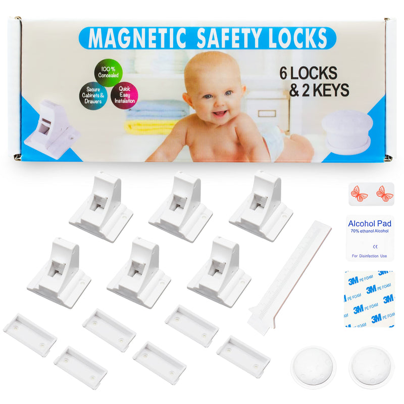 Eco-Baby Cabinet Locks for Babies - 6-Pack Magnetic Baby Proof Safety Latches﻿, 2 Keys - Magnetic Baby Proof Lock for Cabinets, Doors, Drawers - Easy to Install Child Proofing - NewNest Australia