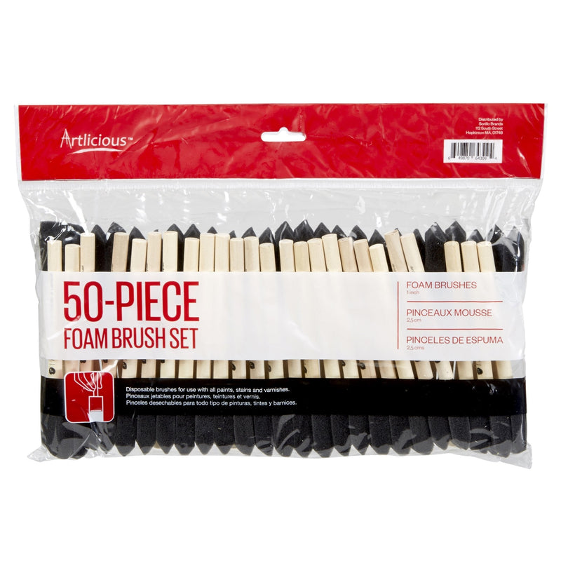Artlicious Foam Brush Set - Pack of 50 Disposable, 1-inch Sponge Paint Brushes for Acrylic Painting, Staining, Varnishes & DIY Craft Projects - Art Supplies﻿ One Inch - 50 Pack - NewNest Australia