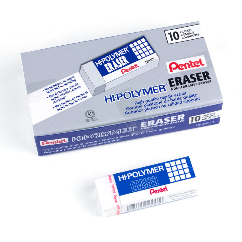 Pentel Hi-Polymer Block Eraser, Large, White, Pack of 10 ZEH-10 Erasers (ZEH10PC10) 10 Pack Large Block Eraser - NewNest Australia