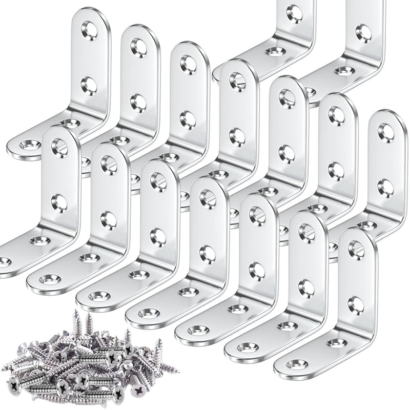 16PCS L Bracket Corner Brace Double Holes Brackets for Wood, Teenitor Metal Corner Bracket, 1.57x1.57 Inch Stainless Steel Right Angle Bracket for Wood Furniture Chair Drawer Cabinet with 64PCS Screws - NewNest Australia