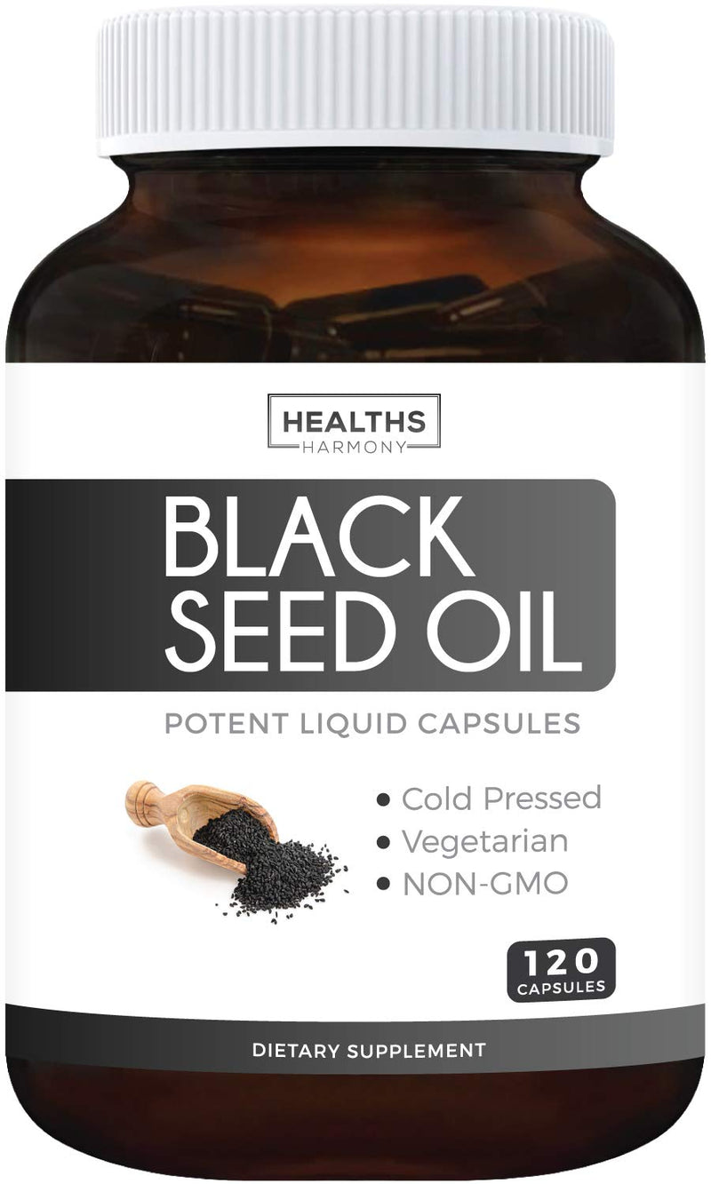 Black Seed Oil - 120 Softgel Capsules (Non-GMO & Vegetarian) Premium Cold-Pressed Nigella Sativa Producing Pure Black Cumin Seed Oil with Vitamin E - 500mg Each, 1000mg Per Serving - NewNest Australia