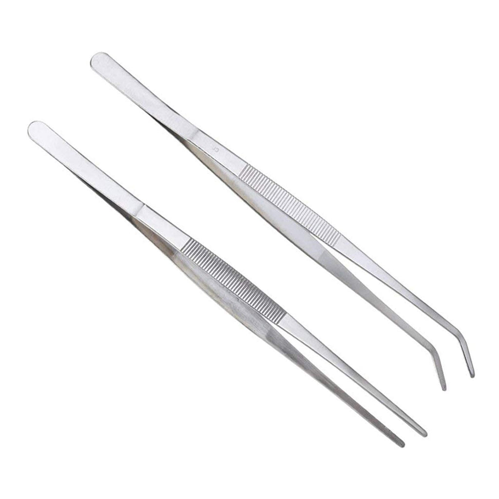 2 Pcs Straight and Curved Tip Tweezers 12 Inch, Stainless Steel Precision Tweezers Set with Serrated Tips Comfortable Ridged Handle, Tweezer Tongs for Cooking Repairing with Essential Tweezer Ebook - NewNest Australia