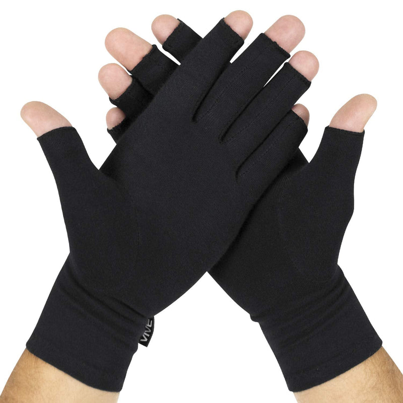 Vive Rheumatoid Arthritis Gloves - Men and Women Fingerless Compression Wrap for Hand Pain and Osteoarthritis - Black Hand Wrap for Arthritic Joint Symptom Relief - Open Finger Fit Small (1 Pair) - NewNest Australia