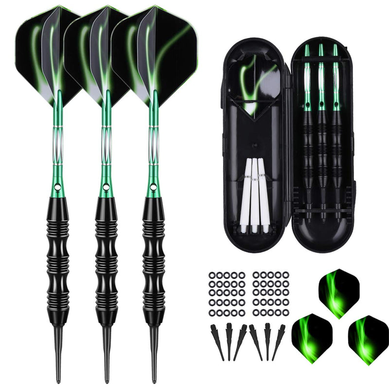 sanfeng Professional Soft Tip Darts Set 20 Grams - 50 Rubber O-Rings + 30 Darts Plastic Tip + Aluminum Shafts + 6 Standard Flights + Portable Case for Electronic Dart Board GREEN - NewNest Australia