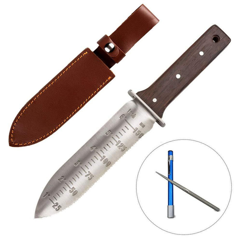 12" Hori Hori Garden Knife with FREE Diamond Sharpening Rod, Stainless Steel Blade with Protective Handguard and Full Tang Handle, Comes with Thick Sheath and Gift Box - NewNest Australia