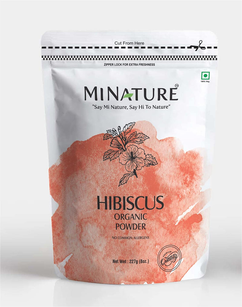 mi nature USDA Certified Organic Hibiscus Powder(SABDARIFFA)/100% Pure, Natural and Organic for Hair,Skin and Health/(227g/(1/2 lb)/8 Ounces) - resealable ziplock Pouch - NewNest Australia