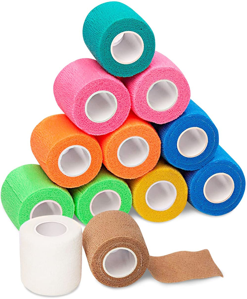 Self Adhesive Bandage Wrap - 2 inch by 5 yards Self Adhering Non Woven Cohesive Bandage Rolls (12 Pack) - Stretch Wrap - Multi Colored Neon Athletic Tape for Wrist - Medical Tape Waterproof - Vet Wrap 2 Inch 12 Pack - NewNest Australia