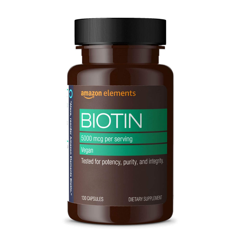 Amazon Elements Vegan Biotin 5000 mcg - Hair, Skin, Nails - 130 Capsules (4 month supply) (Packaging may vary) - NewNest Australia