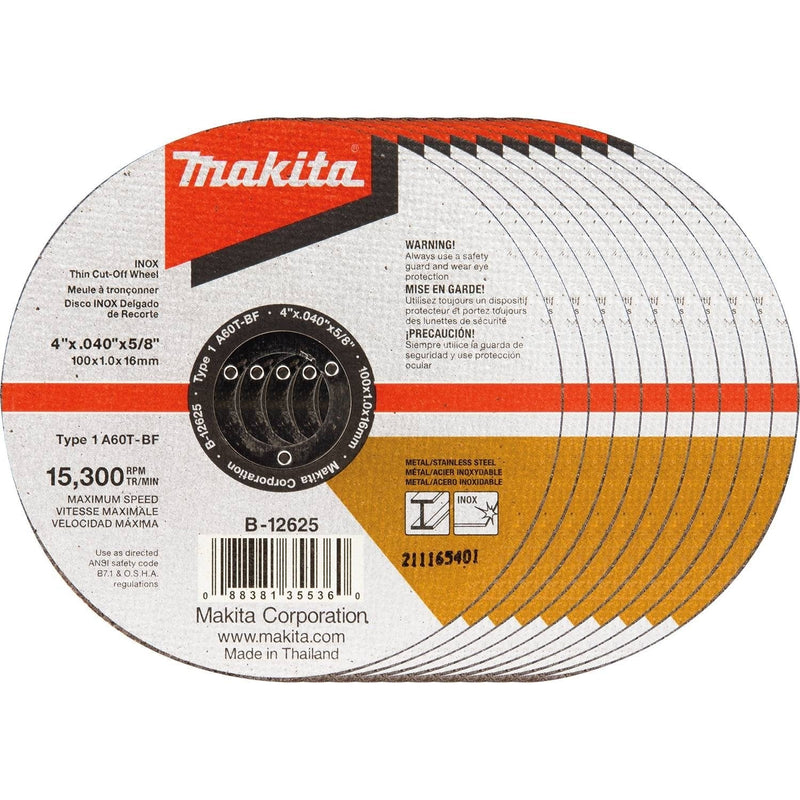 Makita B-12625-10 4" x .040" x 5/8" INOX Thin Cut-Off Wheel, 10/Pk - NewNest Australia