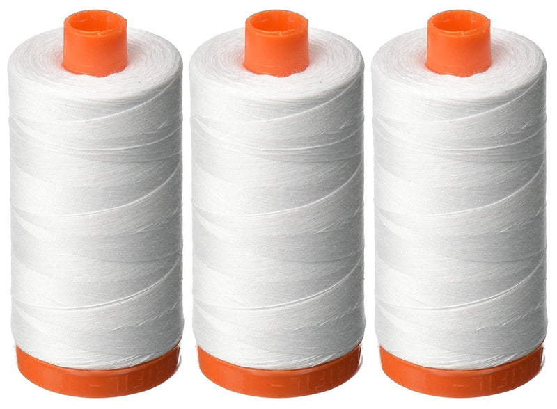 3-PACK - Aurifil 50WT - White, Solid - Mako Cotton Thread - 1422Yds EACH - NewNest Australia