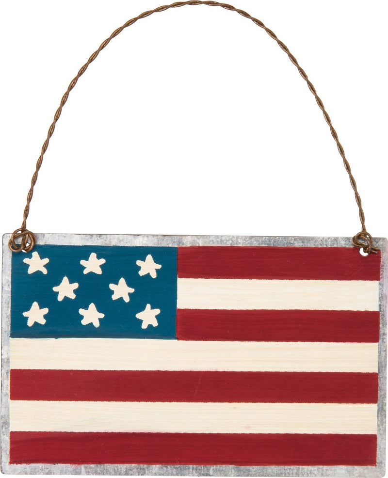 NewNest Australia - Primitives by Kathy PBK Patriotic Decor - American Flag Small Tin Sign Ornament 