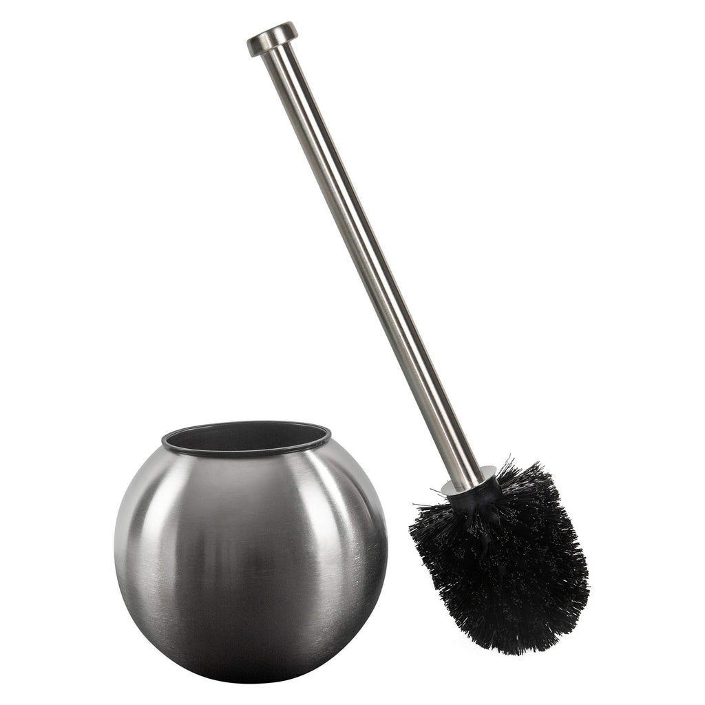 Bath Bliss Globe Shape Weighted Bottom Toilet Brush & Holder Set, Hygienic Rust Resistant, Heavy Duty Brush, Stainless Steel Silver - NewNest Australia