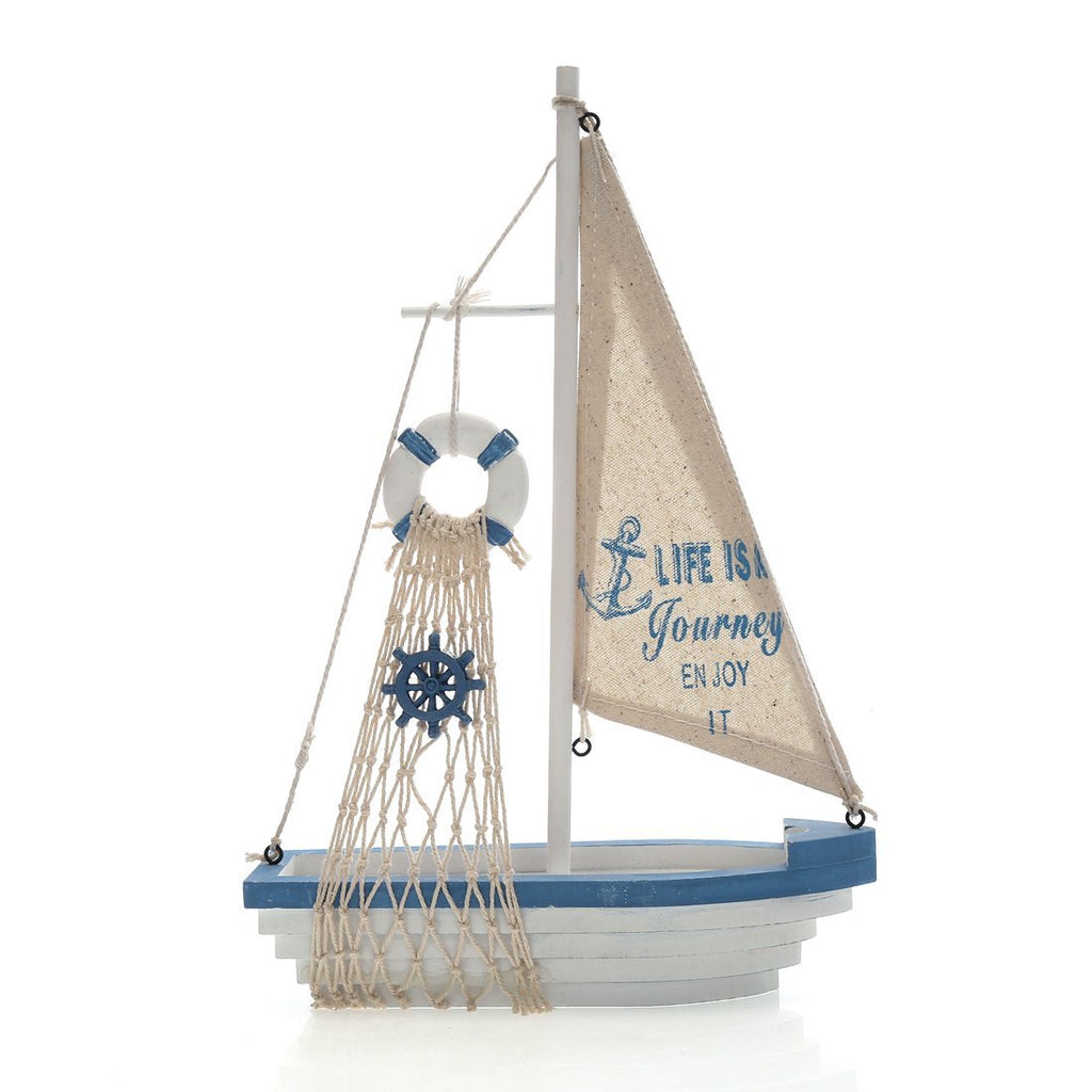 NewNest Australia - Chaomian Home Ornaments Fully Assembled 12.4"x8.4" Wooden Nautical Canvas Fish Net Sailboat (Rudder) Rudder 