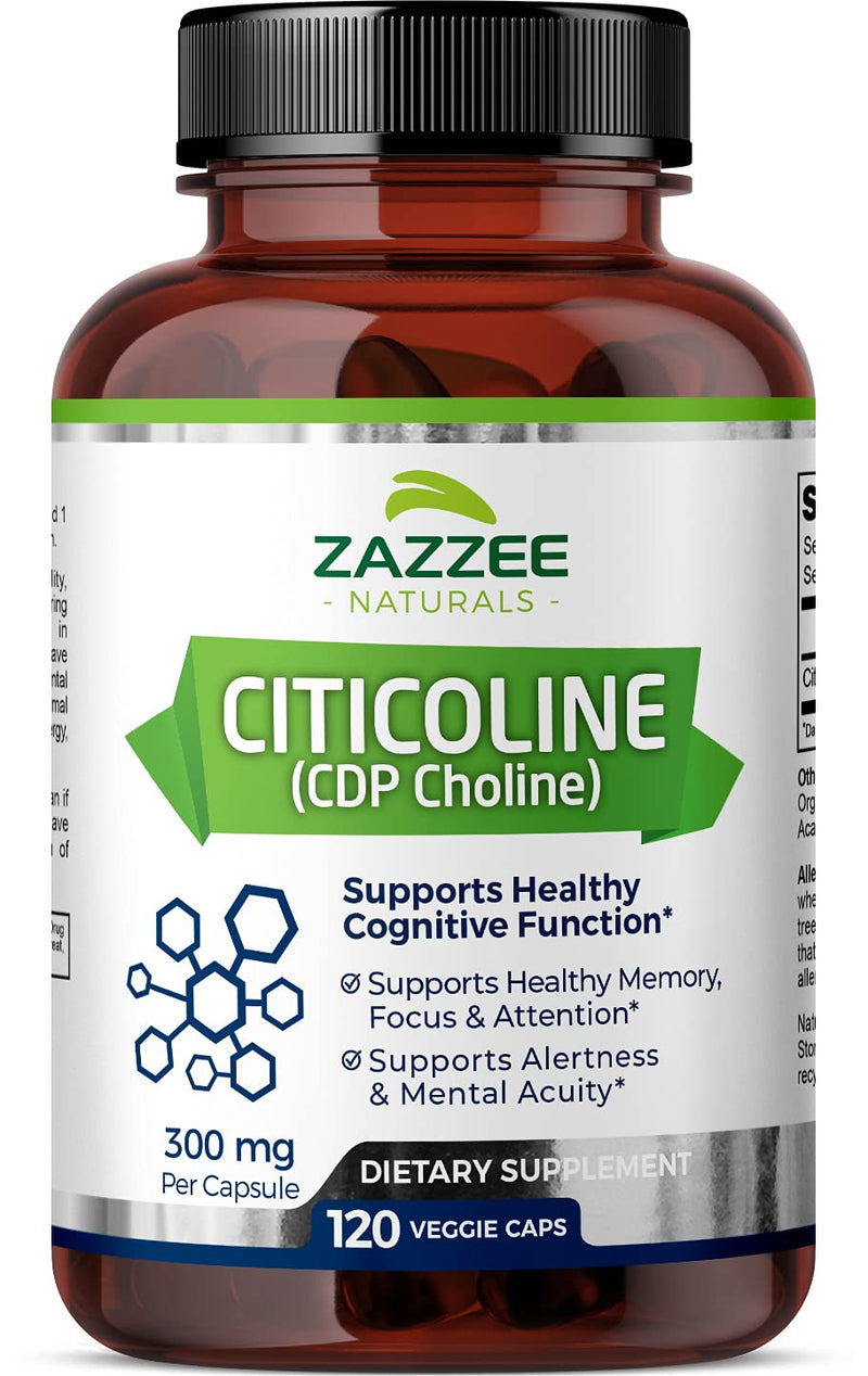 Zazzee Citicoline CDP Choline 300 mg, 120 Vegan Capsules, Vegan, Non-GMO and All-Natural, Premium Grade, Contains Organic Stabilizers - NewNest Australia