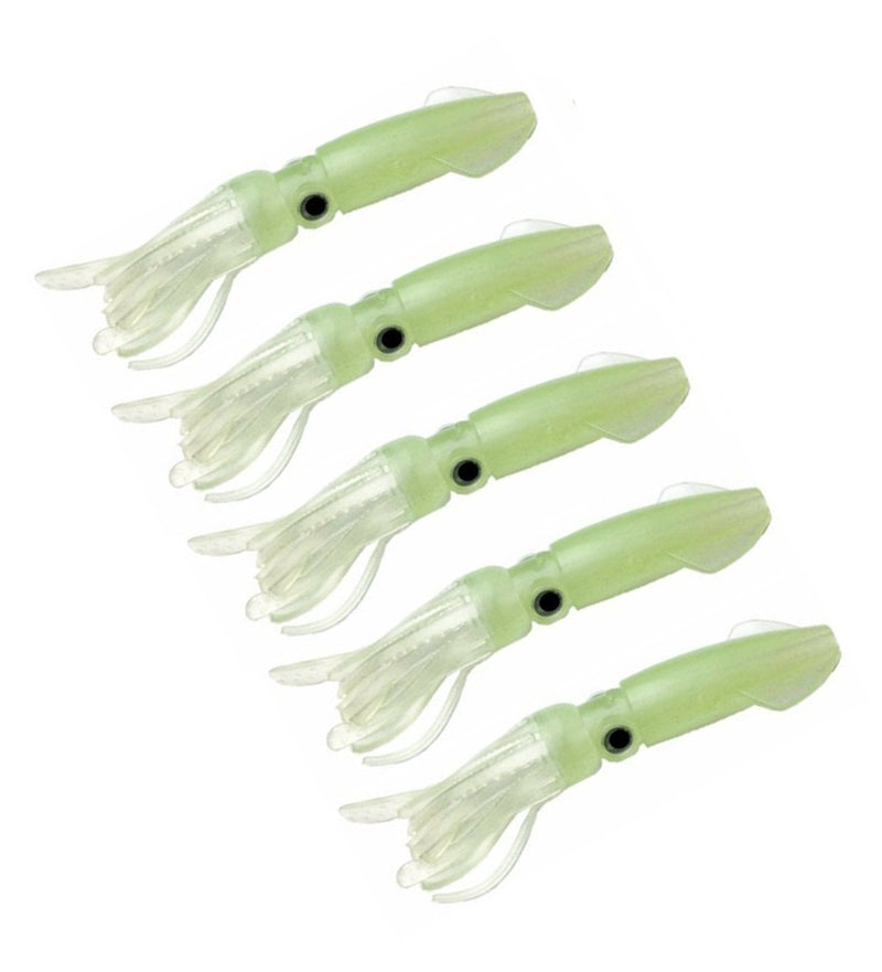 Soft Luminous Octopus Trolling Saltwater Bait Squid Skirt Fishing Lures Glow in Dark,4.13inch Green(5pcs) - NewNest Australia