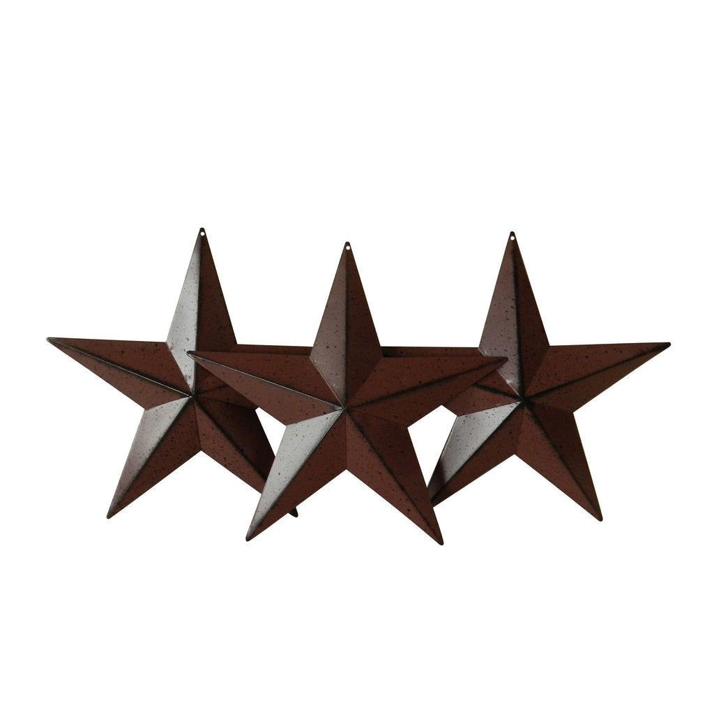 NewNest Australia - CVHOMEDECO. Country Rustic Antique Vintage Gifts Metal Barn Star Wall/Door Decor, 8-Inch, Set of 3. (Burgundy) Burgundy 