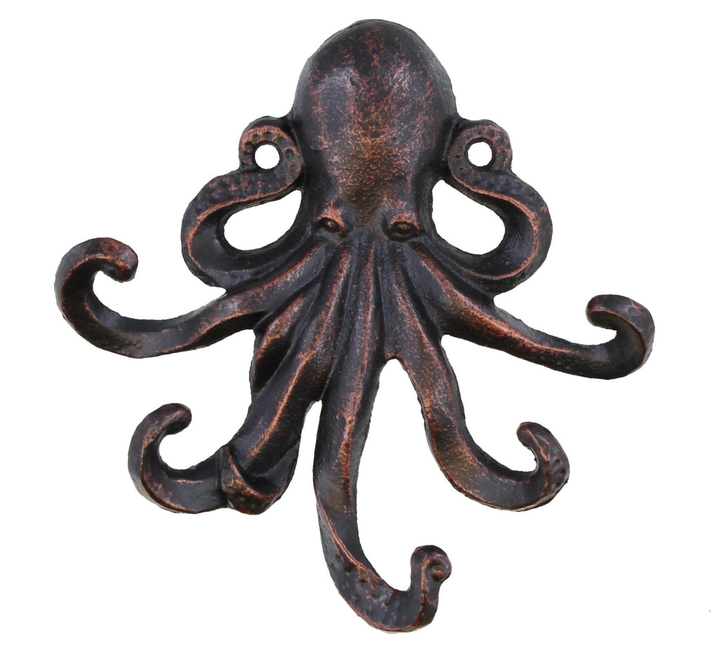 NewNest Australia - Decorative Cast Iron Octopus 5 Arm Wall Hook - Rustic Copper Finish 