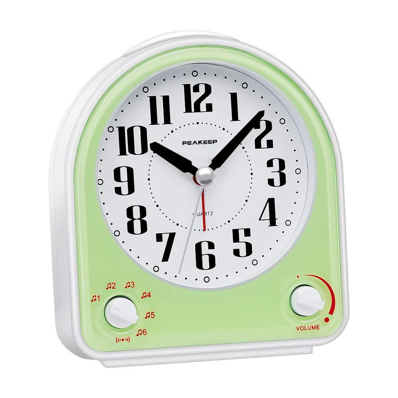 NewNest Australia - Peakeep Non-Ticking Silent Alarm Clock, Optional 7 Wake-up Sounds with Volume Control, Nightlight and Snooze, AA Battery Operated and Included (Green) Green 