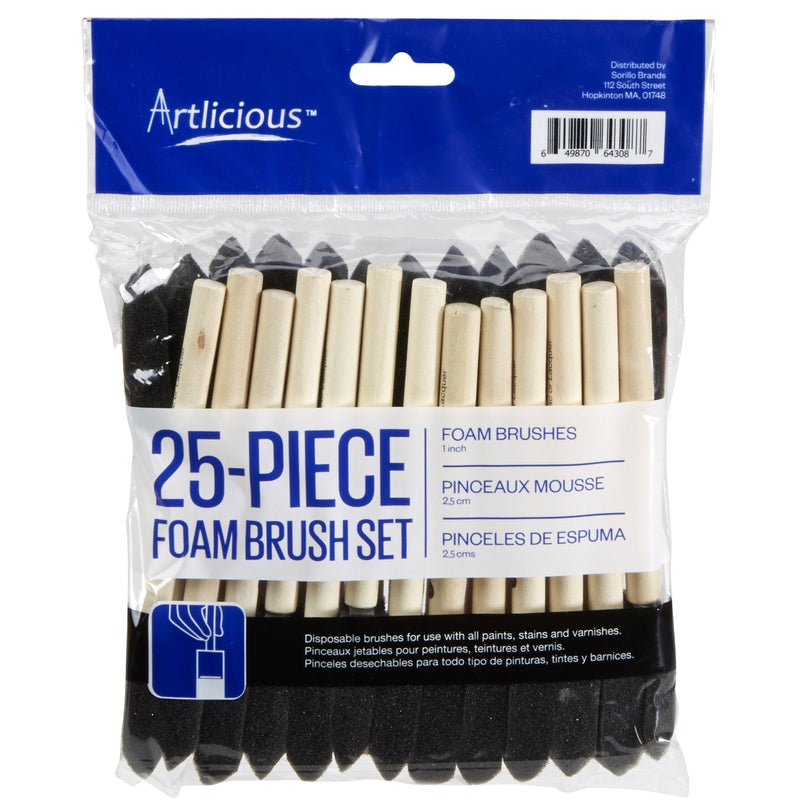 Artlicious Foam Brush Set - Pack of 25 Disposable, 1-inch Sponge Paint Brushes for Acrylic Painting, Staining, Varnishes & DIY Craft Projects - Art Supplies﻿ 1 Inch*25pcs - NewNest Australia