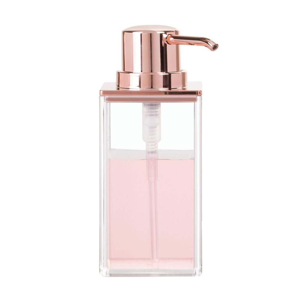 iDesign Clarity Plastic Soap Dispenser Pump for Body Moisturizer, Sanitizer or Aromatherapy Lotion in Bathroom, Kitchen, Bedroom, Vanity, 2.5" x 3.75" x 6.08", Rose Gold - NewNest Australia