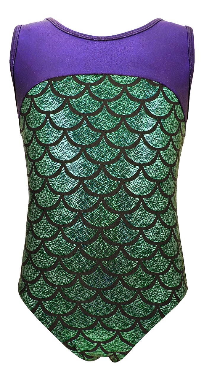 MadSportsStuff Girls Gymnastics Leotard - Kids, Youth and Teen Sizes (Multiple Prints Available) Purple/Green Mermaid Youth 8-10 - NewNest Australia