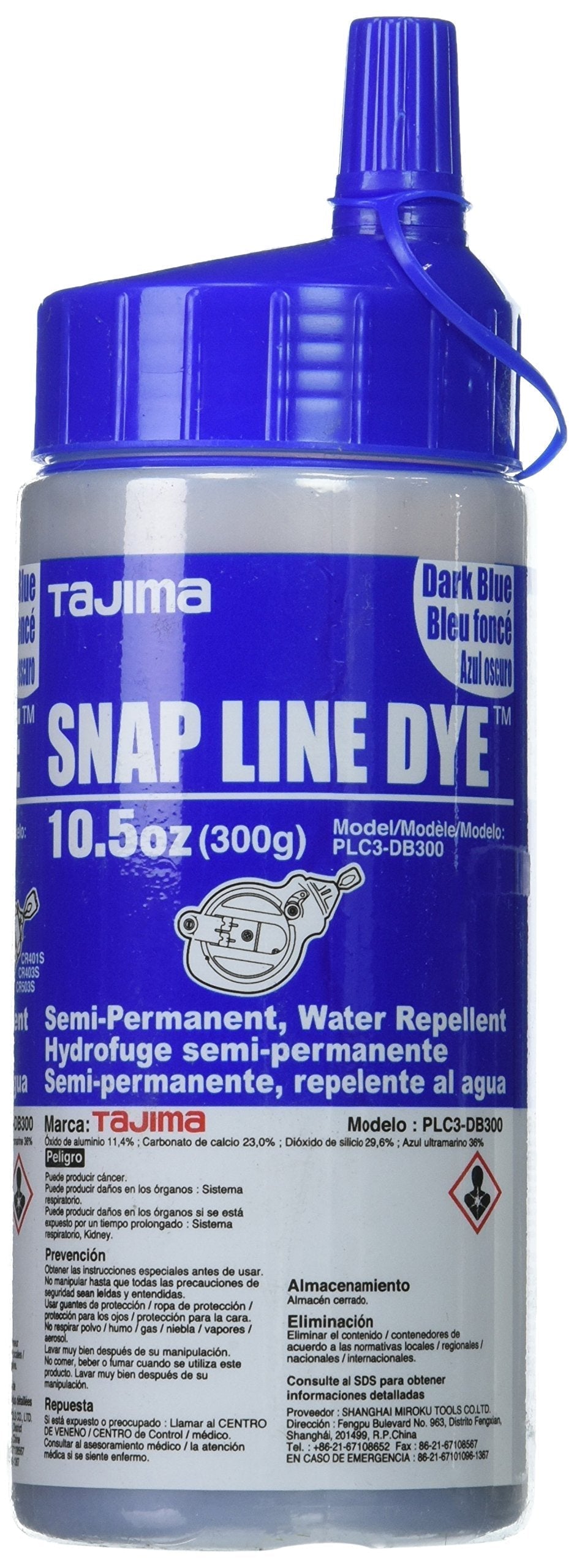 TAJIMA Marking Chalk - Blue 10.5 oz (300g) Semi Permanent Snap-Line Dye with Durable Bottle & Easy-Fill Nozzle - PLC3-DB300 - NewNest Australia