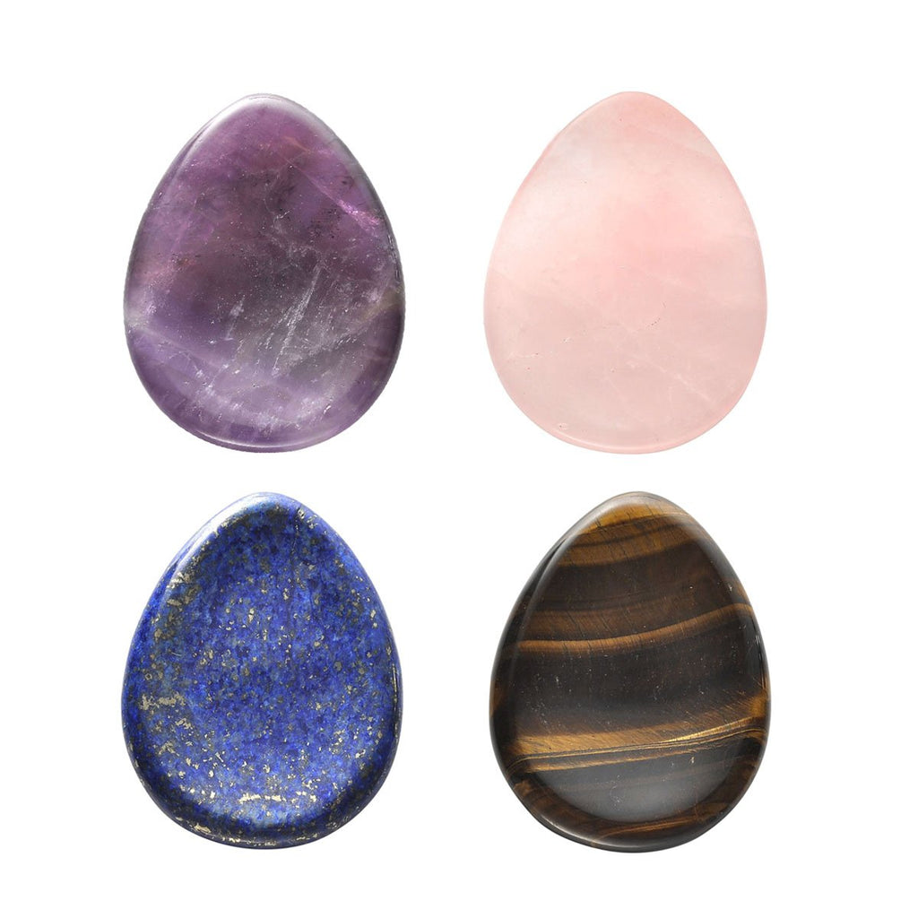 CrystalTears 4 PCS Thumb Worry Stone-Amethyst Rose Quartz Lapis Lazuli Tiger's Eye Healing Crystal Pocket Palm Stone #1 4 Pcs - NewNest Australia