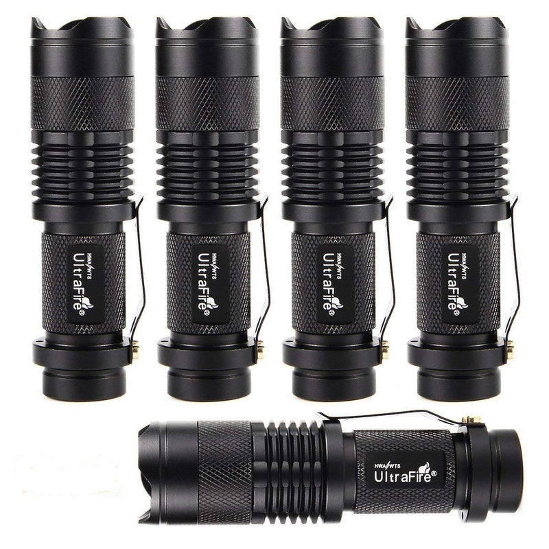 ULTRAFIRE 5 Pack SK68 Tactical and Small Flashlights,7w 3-Mode Pocket Torch Adjustable Focus Zoom Light Lamp - NewNest Australia