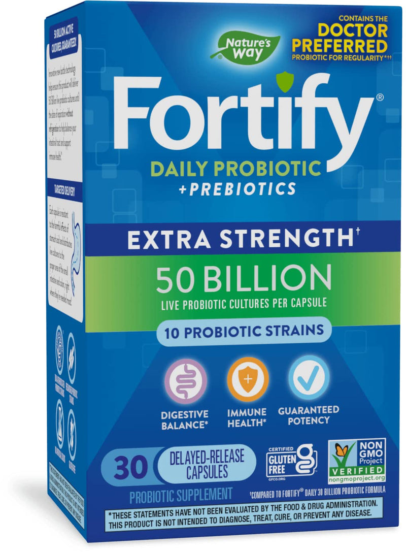 Nature's Way Fortify Extra Strength Daily Probiotic, 50 Billion Live Cultures, 11 Strains, Prebiotics, 30 Count - NewNest Australia