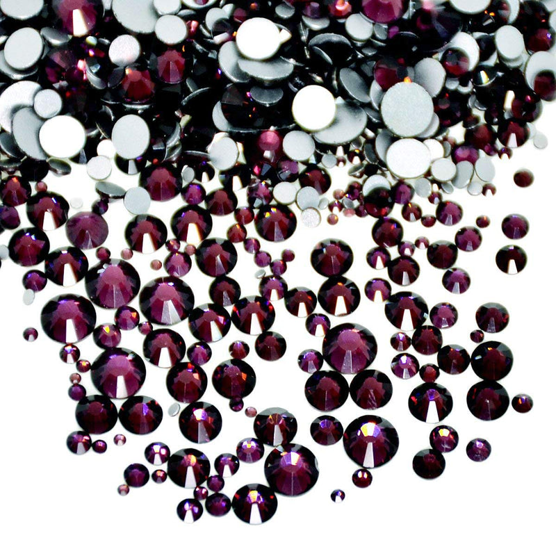 AD Beads 1440 Pieces Mixed Size Glue on Quality Glass Flatback Rhinestones Round Crystal Gems ( 17 Amethyst ) Amethyst 17 - NewNest Australia