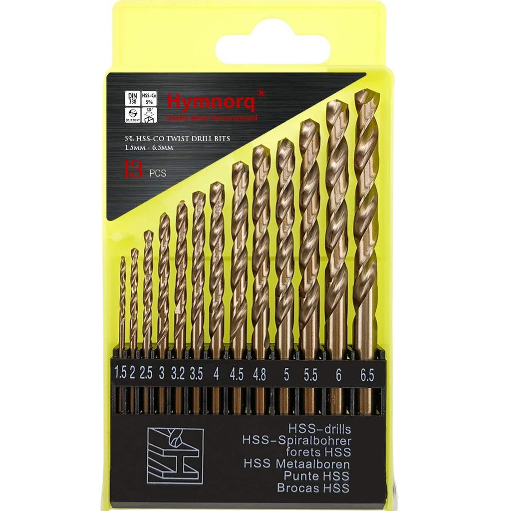 Hymnorq Metric M35 Cobalt Steel Extremely Heat Resistant Twist Drill Bits with Straight Shank Set of 13pcs to Cut Through Hard Metals Such as Stainless Steel and Cast Iron 13pcs(Plastic Case) - NewNest Australia