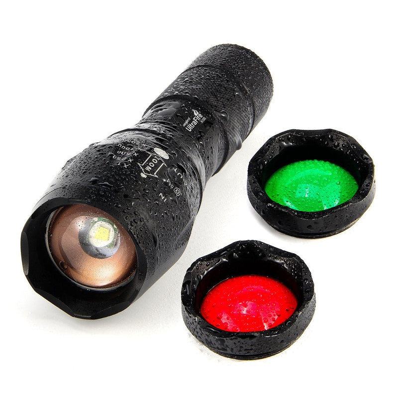 ULTRAFIRE Tactical LED Flashlight Hunting Flashlight A100 Focusable 3 Colors Exchange Glass Lens (Generate RED or Green Light ) - NewNest Australia