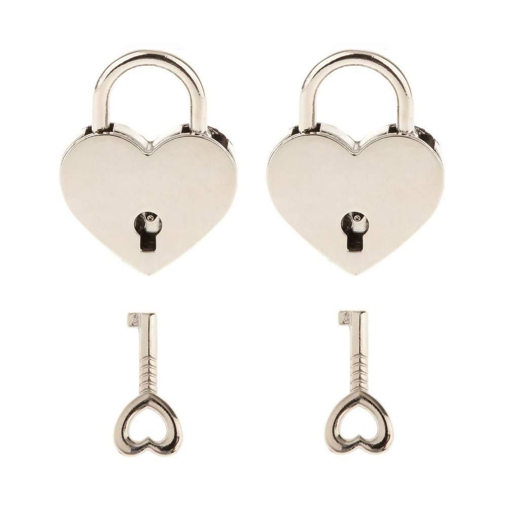 2 Pieces Small Metal Heart Shaped Padlock Mini Lock with Key for Jewelry Box Storage Box Diary Book,Silver - NewNest Australia