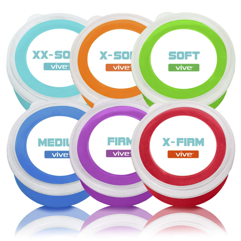 Vive Exercise Putty (6-Pack) - Therapeutic, Occupational and Therapy Tool - Thinking and Stress - Finger, Hand Grip Strength Exercises - Extra Soft, Soft, Medium, Firm Sensory Kit - Squeezable Ball - NewNest Australia