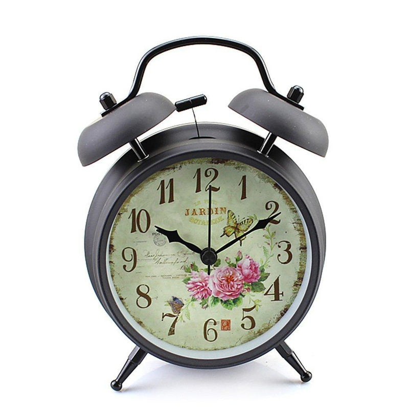 NewNest Australia - Konigswerk Analog Alarm Clock with Backlight, Twin Bell Alarm Clock for Heavy Sleeper No Ticking - Desk Table Clock for Home & Office (Black Case - Roses) Black Case - Roses 