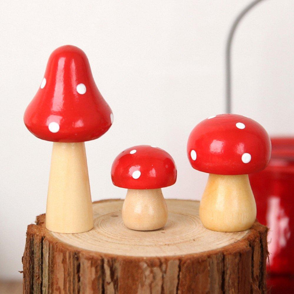 NewNest Australia - Skyseen 3PCS Wooden Mushrooms Craft Ornaments for Home Decor 