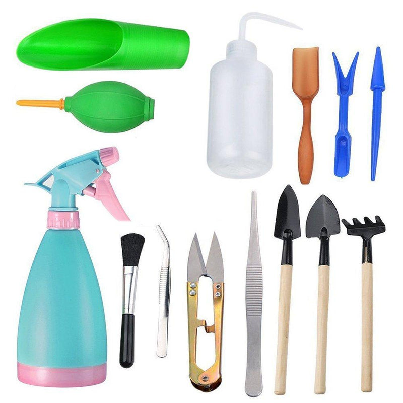 14Pcs Mini Garden Tools Set,Succulent Transplanting Miniature Fairy Garden Planting Gardening Hand Tools Set Include Pruner, Mini Rake, transplanters etc(Color Random) 14 Pieces - NewNest Australia