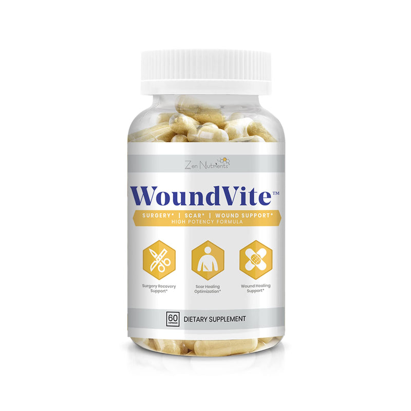 Zen Nutrients WoundVite Comprehensive Post Op Wound Care, Scar Reduction, Scar Treatment, Plastic & General Surgery, Heal Faster & Aids in Recovery Time w/ Bromelain, Turmeric & Arnica - 60 Vegan Caps - NewNest Australia