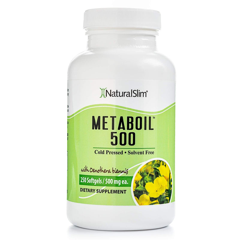 NaturalSlim Metaboil 500 w/ Evening Primrose Oil & GLA (Gamma-Linolenic Acid) - Solvent Free Cold Pressed Supplements - Natural Anti-Inflammatory & Burner of Resistive Fat - 500mg, 250 Softgels - NewNest Australia