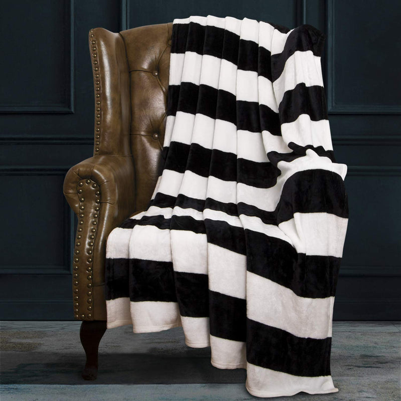 NTBAY Flannel Throw Blanket, Super Soft with Black and White Stripe (51"x68") Throw(51"x68") - NewNest Australia