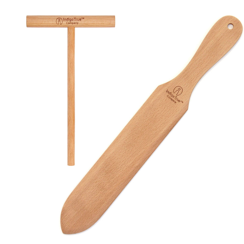 The ORIGINAL Crepe Spreader and Spatula Kit - 2 Piece Set (4” Spreader and 14” Spatula) Convenient Size to Fit Small Crepe Pan Maker | All Natural Beechwood Construction only From Indigo True Company - NewNest Australia