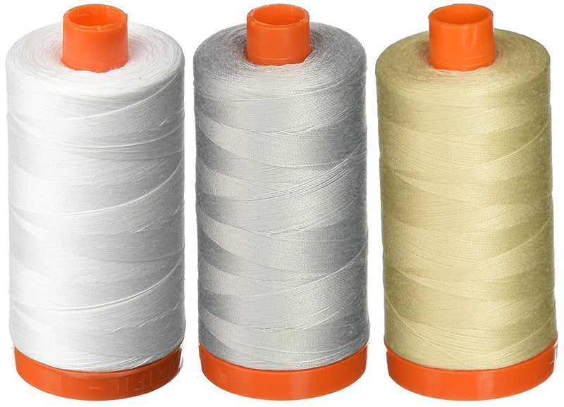 3-PACK - Aurifil 50WT - White + Dove + Light Beige, Solid - Mako Cotton Thread - 1422Yds EACH - NewNest Australia
