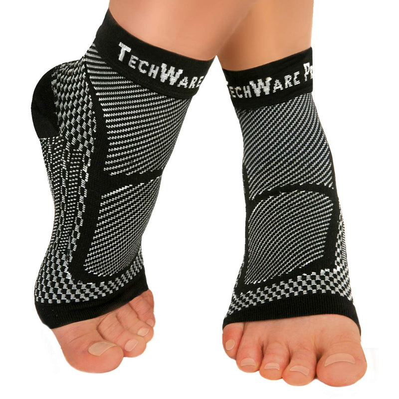 TechWare Pro Ankle Brace Compression Sleeve - Relieves Achilles Tendonitis, Joint Pain. Plantar Fasciitis Sock with Foot Arch Support Reduces Swelling & Heel Spur Pain. Injury Recovery for Sports Black L / XL (see size chart) - NewNest Australia