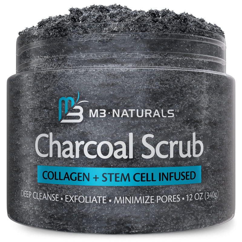 M3 Naturals Charcoal Exfoliating Body Scrub Polish with Collagen & Stem Cell Gentle Body Exfoliator Face Scrub Bump Eraser Booty Scrub Best Shower Scrub Skin Exfoliant for Men & Women 12 oz - NewNest Australia