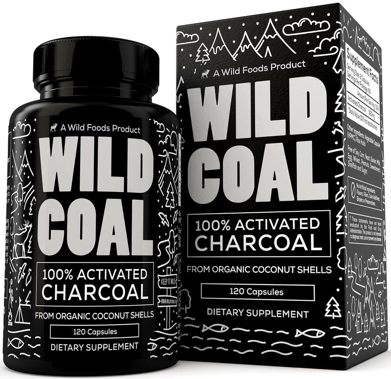 Wild Activated Charcoal Capsules from 100% Organic Coconut Shells - Digestion & Gas Relief, Ease Hangovers and Eating Out - Lab Tested, USA Made, Non-GMO, Premium Purity (120 Capsules) 1 - NewNest Australia
